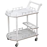 Barwagen Dekoration Im Europäischen Hofstil Teewagen, Doppelschicht Große Kapazität Servierwagen Mit Flaschenhalter, Mobiler Hotelwagen (Color : White+Silver, S : 78 * 60 * 40cm)