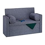 Relaxdays Sitzbank mit Lehne, 2 Kissenrollen, faltbar, Aufbewahrung, gepolstert, Flur, Sitztruhe 47 x 115 x 75 cm, Grau