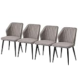 TUKAILAI Esszimmerstühle 4er Set aus Kunstleder, Küchenstuhl, Polsterstuhl, Empfangsstühle mit Rückenlehne und Metallbeinen, Cremefarben, 4 Stück Design Stuhl fur Lounge, Küche Esszimmer Grau