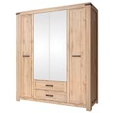ok-living OKL geräumiger Kleiderschrank Monza mit viel Stauraum für Wohnzimmer Schlafzimmer Ankleidezimmer Gaderobe Kinderzimmerschrank mit 2 Spiegeln und Schubladen Eiche