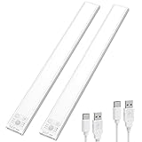 SIBI LIGHTING LED Unterbauleuchte mit Bewegungsmelder, Dimmbare Schrankbeleuchtung 2200mAh Wiederaufladbar, 3 Lichtwärme 3000K-5000K Magnetische Lichtleiste für Schrank,Regale,Vitrinen,2Stück,90lm