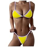 Azruma Bikini Damen Set Sexy Zweiteiler Brazilian Badeanzug mode Farbblock Neckholder Push-up Triangel Bikinioberteil Tanga Lässige Bademode Split Strandmode Wickel Beachwear Swimsuit