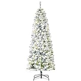 HOMCOM künstlicher Weihnachtsbaum mit LED-Leuchten Christbaum Tannenbaum PVC Metall Grün+Weiß Ø60 x 180 cm