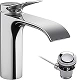 hansgrohe Waschtischarmatur Vivenis, Wasserhahn Bad mit Auslauf Höhe 110 mm, mit Zugstange, Badarmatur wassersparend, Chrom