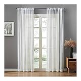 Mesnt Gardinen Wohnzimmer, Polyester Halbtransparenter Voile Vorhang für Schlafzimmer, Beige Weiß, H229 x B132 cm