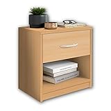 Stella Trading PEPE Nachttisch in Buche Optik - Schlichter Nachtschrank mit einer Schublade passend zu jedem Bett & Schlafzimmer - 39 x 41 x 28 cm (B/H/T)