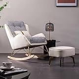 Moderner Schaukelstuhl mit Fußstütze, Untergestell Aus Gummiholz und Stahlbeschlägen, Gepolsterter Akzentstuhl für Kinderzimmer, Spielzimmer, Schlafzimmer (Color : White)