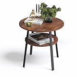 stardis Beistelltisch rund stabiles Metallgestell/Holz Ø52xH 54 cm, 2 Ablagen Nachttisch Couchtisch für Wohnzimmer Schlafzimmer, Walnuss-Optik