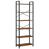 VASAGLE Bücherregal mit 6 Ebenen, Aufbewahrungsregal, Stahlgestell, für Wohnzimmer, Arbeitszimmer, Büro und Flur, 66 x 30 x 186 cm, vintagebraun-schwarz LLS062B01