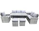 Ondis24 Gartenmöbel Set Hollywood, Sitzgruppe für 8 Personen, Gartenset mit Tisch Schirm Sitzkissen, Balkonmöbel Essgruppe Garten, Lounge Sitzgarnitur