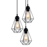 B.K.Licht - Pendelleuchte - schwarze Hängelampe in retro Optik - E27 Fassung - 3-flammig - ohne Leuchtmittel