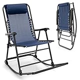 JJZXD Patio Camping Schaukelstuhl Klappbarer Schaukelstuhl Fußstütze Blau