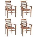 JUNZAI Esstischstühle 4 STK. Stapelbar, Esstisch Stühle, Küchensessel, Dining Chair, Küchenstuhl, Essstühle, Esszimmermöbel, Teak Massivholz