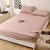 weich Spannbetttücher,Einfarbiger Matratzenschoner aus gebürsteter Faser, Schlafzimmer, Hotel, Gastfamilie, Bettwäsche, Kissenbezug für Einzelbett, Dunkelrosa, 180 * 200 cm (3 Stück)