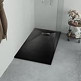 ZEYUAN Duschwanne, Lamellenwand, Dusche Komplett, Duschrückwand, Komplettdusche, Duschkabine, Duschtasse, Begehbare Dusche, SMC Schwarz 120×70 cm
