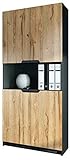 Vladon Büroschrank Logan V2, Aktenschrank mit 5 Fächern und 4 Türen, Schwarz matt/Eiche Natur (82 x 184 x 37 cm)