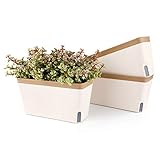 T4U 27cm Selbstwässernder Blumenkasten Kräutertopf mit ERD-Bewässerungs-System Braun 3er-Set Kunststoff Blumentopf Pflanzgefäß Rechteck für Küche Balkon Fensterbank