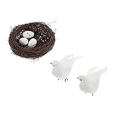 Totority 2 Sets Taubenmodell Outdoor-Statue Künstliche Vögel Tischdekoration Rattan-Vogelnest Gefälschte Vogelnest-Ornamente Vogelzuchtschaum Vogelnest Realistische