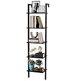 YMYNY Leiterregal mit 5 Ebenen, Bücherregal, DIY Standregal, Regal aus Holz, Metallrahmen, Wandmontage, für Bücher, Dekoration, Pflantzen, für Wohnzimmer, Büro, Balkon, Schwarz HBC015B