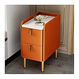 Nachttisch Einzigartiger schmaler Nachttisch mit 2 Schubladen aus Holz, PU-Leder, Nachttisch, Beistelltisch mit Edelstahlbeinen, moderner Stil for Schlafzimmer-Aufbewahrungsmöbel, 19,6 Zoll, Orange Na