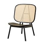 TKHP Balkon Massivholz Rattan Stuhl, Home Wohnzimmer Rattan Freizeit Stuhl, Bequeme Rückenlehne Sitz, Patio Single Stuhl, Ultraleicht Wicker Hocker (Color : Black, Size : 60 * 65 * 86cm)