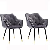 Küchen-Esszimmerstühle Set mit 2 Sitz- und Rückenlehnen aus Samt für Büro, Lounge, Esszimmer, Küche, Schlafzimmer (Farbe: Grau, Größe: Goldene Kantenfüße)