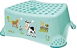 Premium Tritthocker stabiler Hocker Funny Farm aquamarin für Kinder mit Anti-Rutsch-Funktion