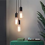 Deckenpendelleuchte, V-intage Pendelleuchte in Schwarz, Retro Esstischlampe, Esszimmerlampe DIY Cluster Light E27 Sockel, 3-flammig Wohnzimmer Hängeleuchte, for Wohnung Landhaus Loft Bar Cafe Deckenl