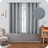 Topfinel Voile Vorhänge mit Ösen Halbtransparent Gardine Leinenstruktur Garn Muster Fensterschal für Zimmer, Büro, 2er Set 145x140 (HxB) Grau