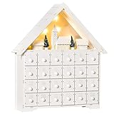 HOMCOM Adventskalender zum Befüllen 24 Schubladen Fächer Weihnachtskalender mit LED-Lichtern 2-in-1-Design Weihnachtsdekoration DIY Sperrholz-Platte Weiß 39 x 9 x 42 cm