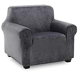 TIANSHU Samt Sesselbezug,Soft Velvet Plush Couchbezug stilvolle Luxus-Möbelbezüge Anti-Rutsch-High Stretch Sesselbezug(1 Sitzer, Grau)