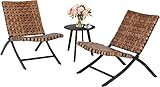 Grand patio Tisch und Stuhl Set 3-Teilige, Gartenlounge mit 2 klappbar Rattan Stühle und 1 Beistelltisch, Wetterresistent, Sitzgruppe für Drinnen, Draußen(Natürliches Braun)