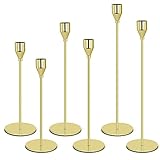 Kerzenständer Gold 6er-Set, 33/28/24 cm Vintage Kerzenhalter Metall Gold Kerzenhalter für Spitzkerzen Deko, Kerzenhalter für Wohnkultur, Hochzeit, Schrankdekoration, Candlelight-Dinner, Gold