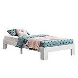 [en.casa] Holzbett Raisio 120x200 cm mit Lattenrost Bettgestell Bett Kiefernholz Massiv Jugendbett Einzelbett Gästebett Weiß