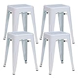 Duhome Metall Hocker 4er Set 46 cm Eisen Barhocker Set Arbeitshocker Stapelbar und Robust Industry Design Tresenhocker mit Fußstütze Bistrohocker, Weiss