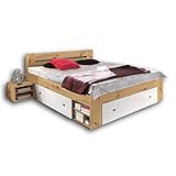 Stella Trading Stefan Moderne Doppelbett Bettanlage 180 x 200 cm mit 2x Nachtkommoden - Schlafzimmer Komplett-Set in Artisan Eiche Optik, Weiß - 185 x 86 x 204 cm (B/H/T)