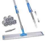 Midyb Bodenwischer, 60cm Breit Wischmop mit 130cm Edelstahlgriff und 5 Mikrofaser Pads, Groß Flacher Wischer Reinigung für Hartholz-, Laminat-, Fliesenboden