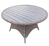 KMH Gartentisch Polyrattan rund groß Ø 130 cm BOBO wetterfest robust Rattanmöbel naturfarben graue Tischplatte - hochwertige Möbel Terasse Garten Balkon - Garten Tisch Außenbereich