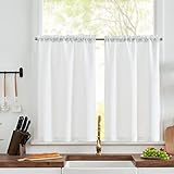 TOPICK Scheibengardine Bistrogardine Leinenoptik Fenstervorhang Gardine Gaze Schals Scheibengardinen Halbtransparent Fensterschal Küche Wohnzimmer Landhaus 2er-Set 63Bx60H(cm) Weiß