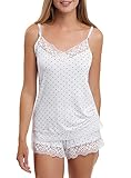 oodji Collection Damen Schlafanzug mit Pyjama-Shorts und Spitzenbesatz, Grau, DE 38 / EU 40 / M