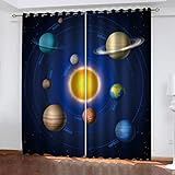 SAKKAI Gardinen Schlafzimmer Mit Ösen, Vorhang Wärmeisolierend 3D Universum Planet Sonnensystem Muster Verdunkelungsvorhang Kinderzimmer Junge Mädchen, Wohnzimmer Modern Ösenvorhang 2Er Set 264X214cm