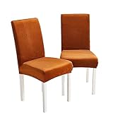 Esszimmer Stuhl Protector, Polyester weich Schlichte Farbe Deko Stuhl Schutzhülle Abnehmbarer Waschbar Esszimmer Stuhlüberzug (Color : Brown, Size : 2pcs)