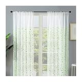 Aotiwe Vorhang Halbtransparent mit Ösen, Gardinen Küche Grün Blatt Polyester 2 Stücke 132X138cm