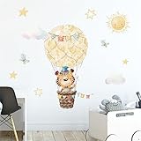 CULASIGN Wandsticker Kinderzimmer, Tiere Tiger Heißluftballon Wandaufkleber, Stern Selbstklebend Wandtattoo, Wanddeko Babyzimmer Wandbild Kinder Mädchen