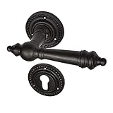 Ventano Türgriff antik Eisen | Drückergarnitur mit Türklinken und Rosetten für Wohnungseingangstüren Profilzylinder (PZ) | schwarz