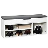 Meerveil Schuhbank aus E1 Holzspanplatte, Aufklappbare Schuhschrank mit Sitzkissen, Flur Schuhregal 104 x 45 x 30 cm (Weiß), H1071SB02WT, 104D x 30W x 45H cm
