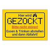 Hier wird GEZOCKT - Lustiges Gamer Geburtstagsgeschenk - Türschild Kinderzimmer - Zocker Geschenkidee Deko - Türschild Kinderzimmer - Zocker Geschenk - Sachen für Teenager Jungs