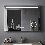 LISA 100 x 70 cm LED Badspiegel Beleuchtung Touchschalter IP44 Wandspiegel Antibeschlage Lichtspiegel mit Uhr und 3-Fach Vergrößerung