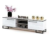 Euro Style Tv Schrank Tv Lowboard für Fernseher bis zu 60 Zoll Fernsehschrank Fernsehtisch Kommode, Industrie- Loft, Weiß Matt- Weiß Hochglanz 100cm