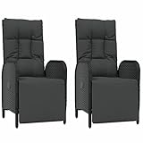 Festnight 2 STK.Relaxsessel mit Liegefunktion Garten Rattansessel mit Kissen Garten Relaxsessel Gartenbank Poly Rattan Outdoor Sessel Rattan Stuhl Outdoor Schwarz